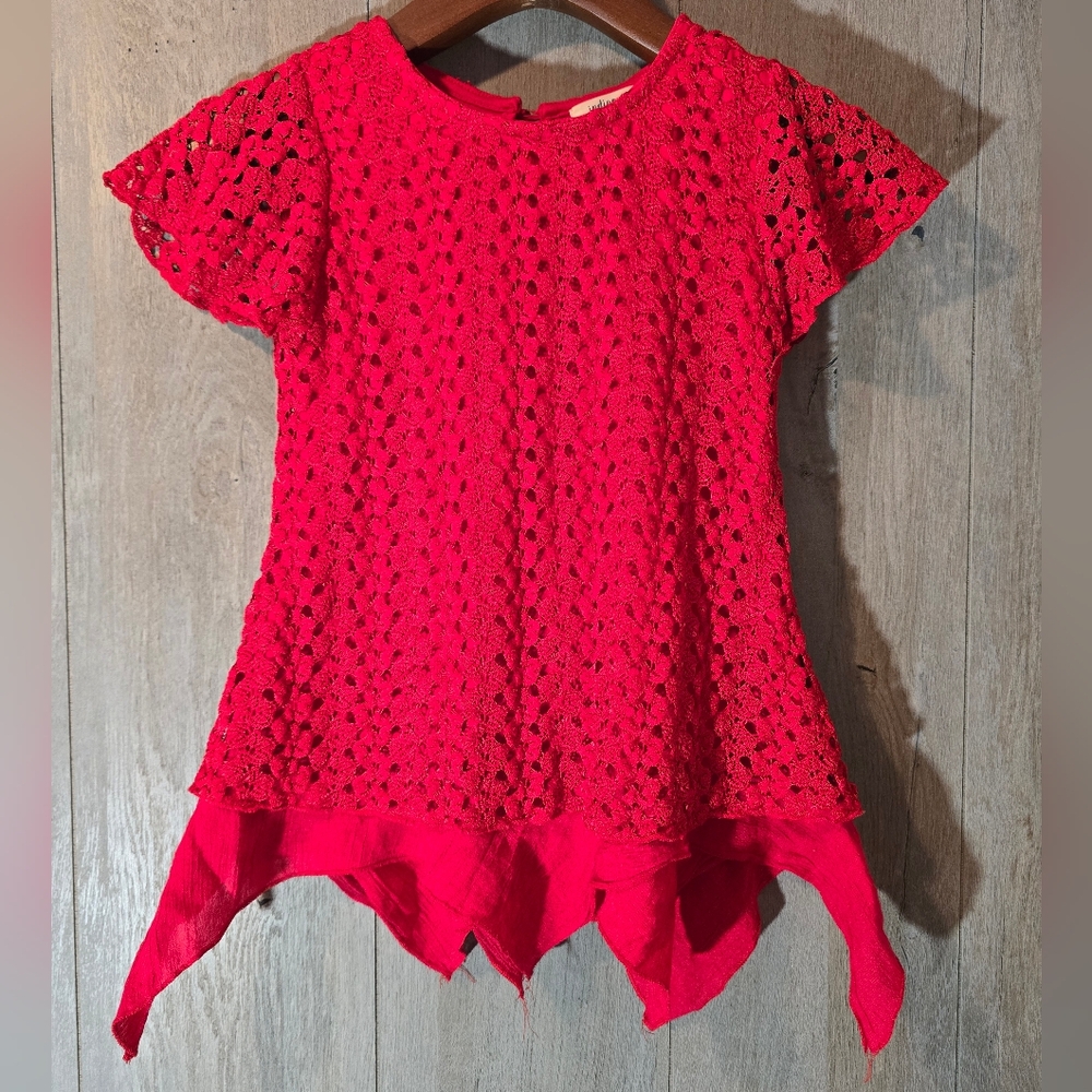 Indigo Soul Girls Top Red Woven Pattern Holiday Christmas